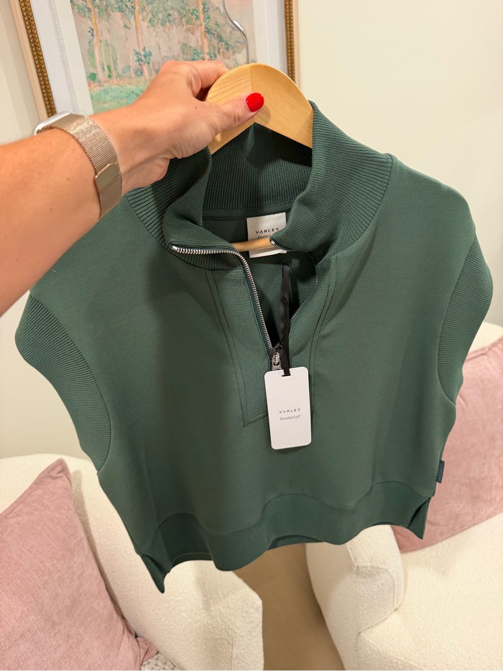 Varley Deep Green Zip-Front Sleeveless Turtleneck Sweater
